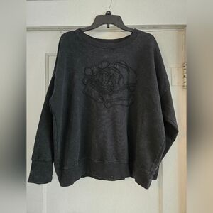 Maurices Black Sweater with Rose Design
